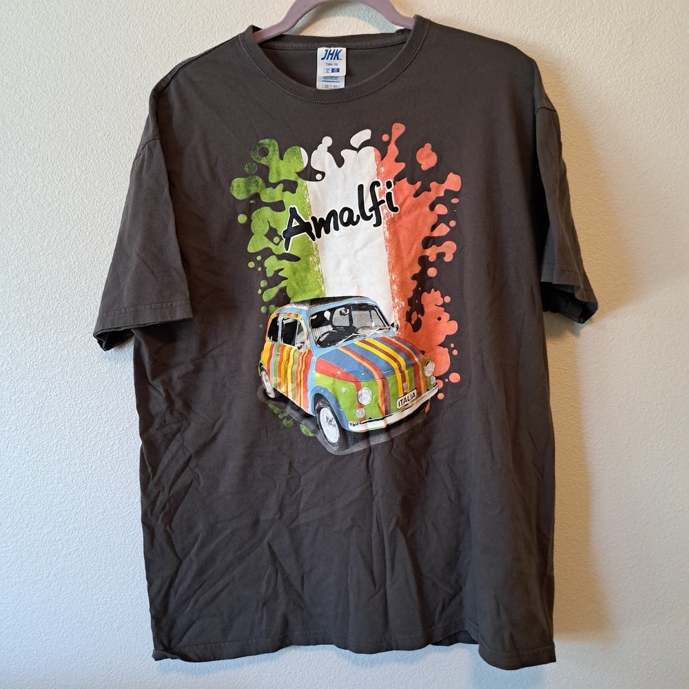 JHK Amalfi Italy Souvenir Graphic T-Shirt Mens XL Gray Fiat Italian Flag Cotton
